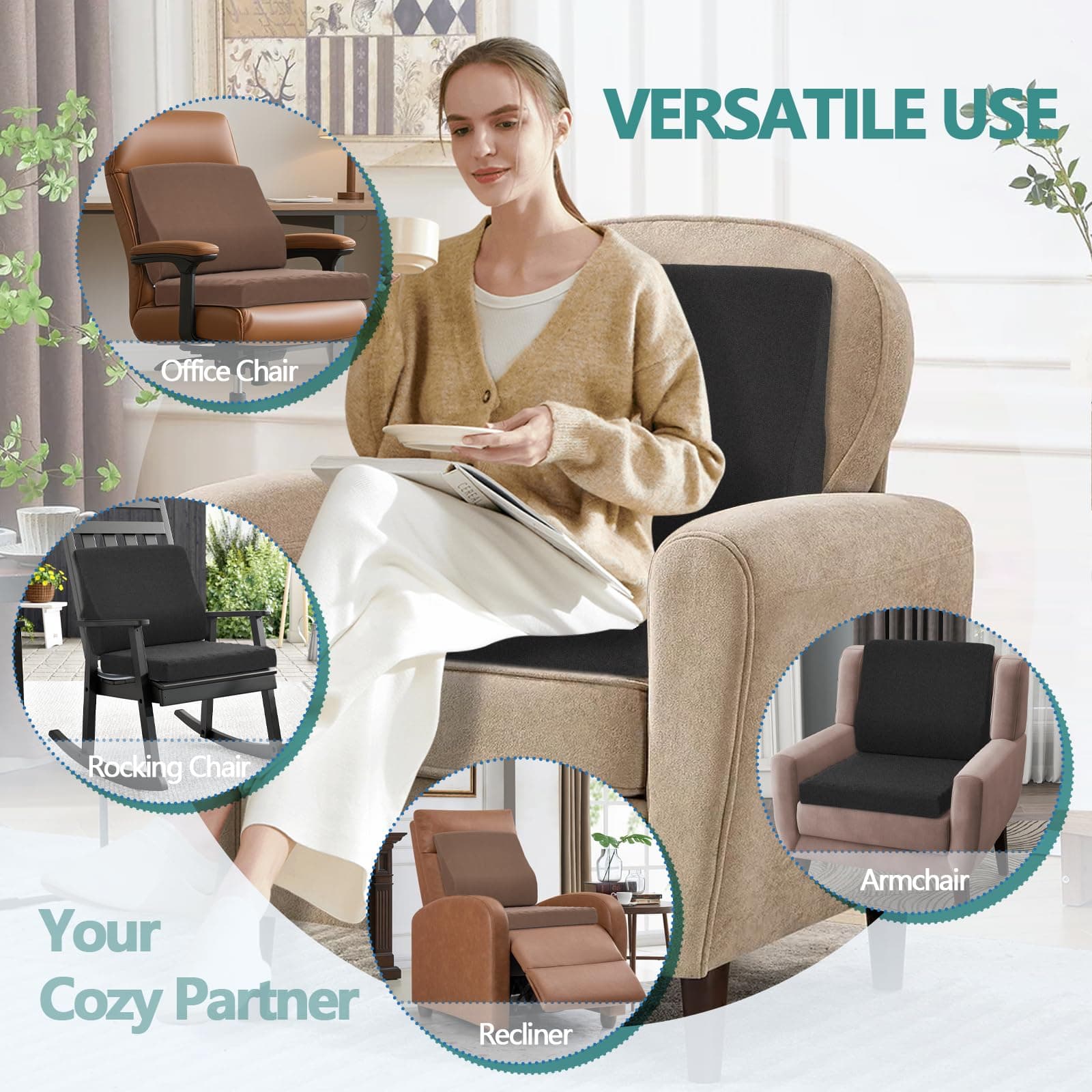 Recliner Seat Cushion with Lumbar Support Pillow, 2 Piece Set — image 2