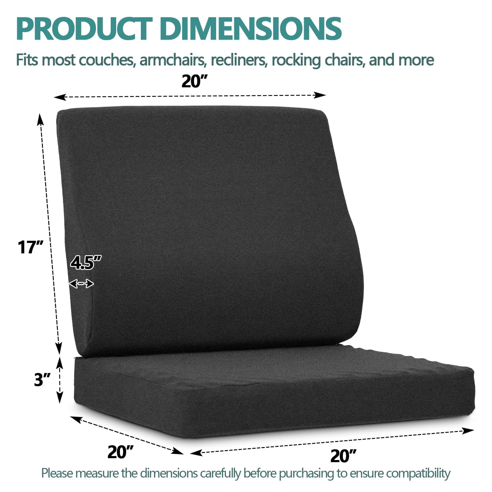 Recliner Seat Cushion with Lumbar Support Pillow, 2 Piece Set — image 6